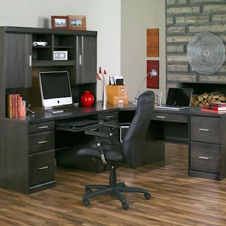 Charcoal L Shape Desk with Silver Hardware